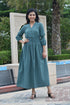 AAHELI PRUSSIAN BLUE COTTON KANTHA COMFY DRESS AAHELI PRUSSIAN BLUE COTTON KANTHA COMFY DRESS